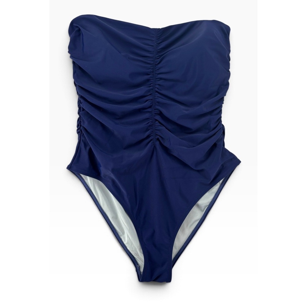 Unbranded One Piece Swimsuit Womens Navy Blue Excellent Ruched Strapless Bandeau